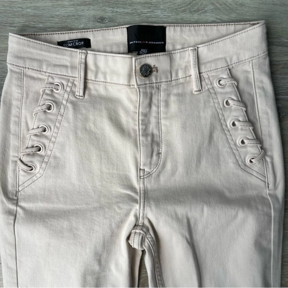 High-Rise Grommet Slim Crop Jean Pants Bone Size 0 WHBM-White House Black Market - Picture 4 of 13